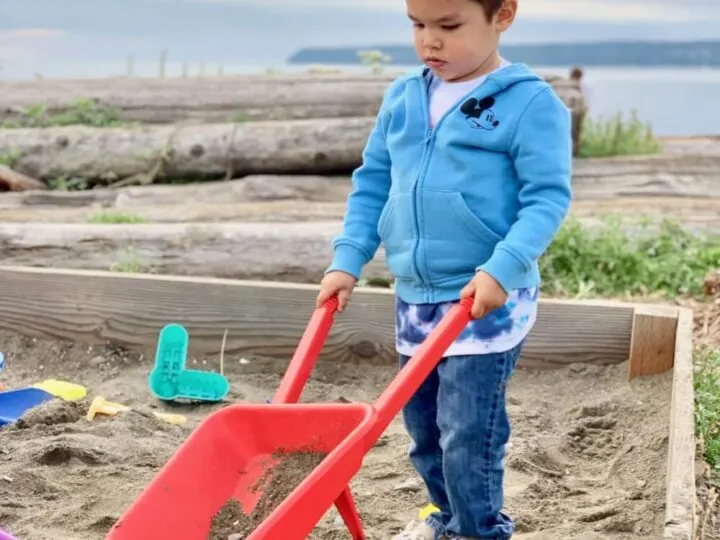 Semiahmoo Resort & Spa is a kid-friendly resort in Washington State with activities like this big sandbox filled with toys. | Semiahmoo Resort and Spa review featured by top US travel blogger, Marcie in Mommyland