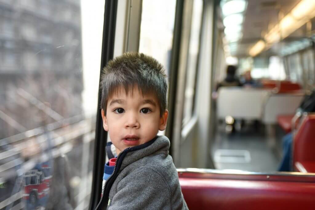 His first ride on the Seattle Monorail was easy! Photo credit: Darren Cheung