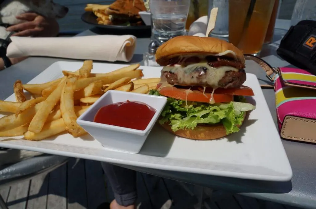Photo of a burger at Bridgewater Bistro, an Astoria, Oregon restaurant near the Cannery Pier Hotel & Spa #cougargold #cougargoldcheese #cheeseburger #bridgewaterbistro #astoriaoregon