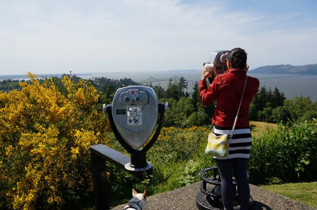 Photo of the lookout at Astoria Column, a top Astoria, Oregon attraction on the Oregon Coast #astoriacolumn #astoriaoregon #astoriaattraction #visitastoria