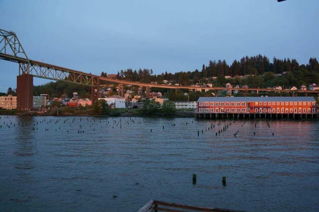 View from Cannery Pier Hotel & Spa in Astoria, Oregon outside of Portland, OR #columbiariver #cannerypierhotel #travelastoria #astoriameglerbridge #astoriaattractions