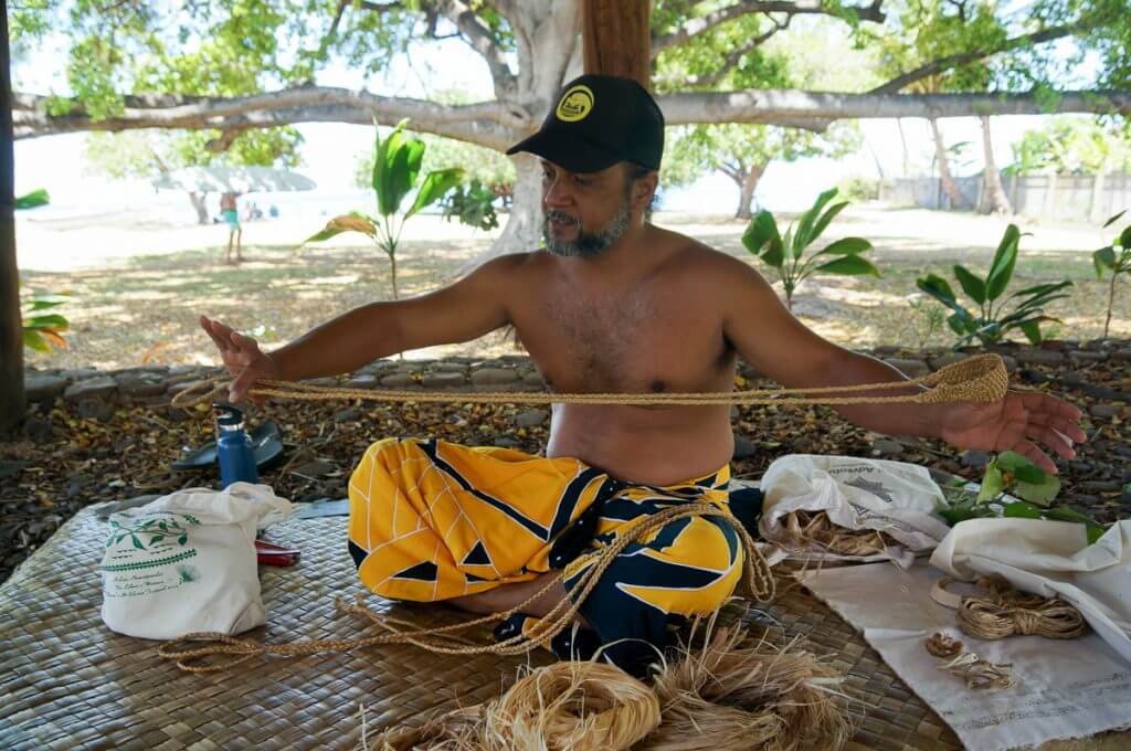 Hawaiian lauhala weaving on Maui was one of the best things to do in Maui with kids.