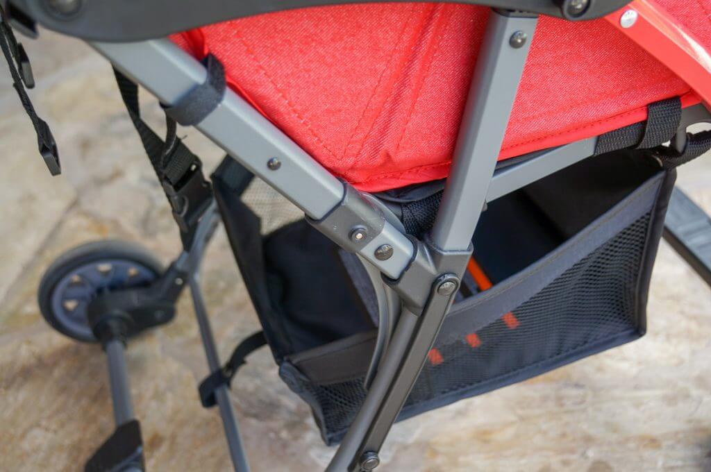 The storage basket is pretty small and only really accessible in the back of the travel stroller. Photo credit: Darren Cheung