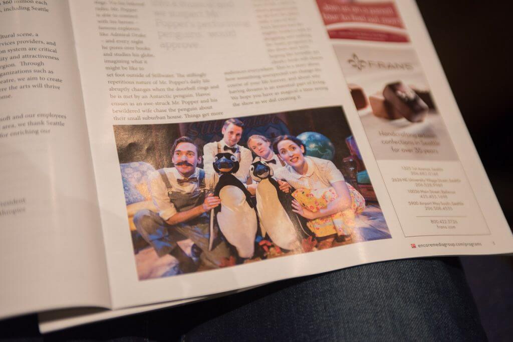 Mr. Popper's Penguins event program at Seattle Children's Theatre