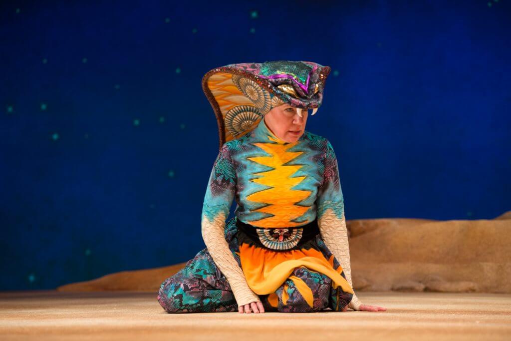 Anne Allgood did an amazing job with her character Snake at Seattle Children's Theatre's production of The Little Prince. Photo credit: Elise Bakketun