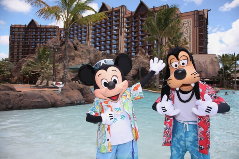 MICKEY MOUSE AND GOOFY VACATION AT AULANI -- With its fun recreation features and restaurants, its comfortable rooms, and its combination of Disney magic with Hawaiian beauty, tradition and relaxation, Aulani, a Disney Resort & Spa in Hawaii, offers a new way for families to vacation together on the island of Oahu. (Paul Hiffmeyer/Disney Destinations)