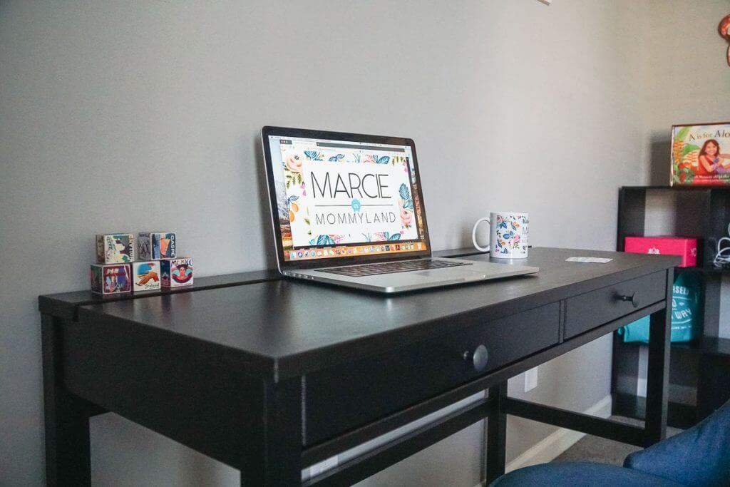 Photo of a small writing desk used for a blogger home office #blogoffice #homeoffice #desk #writingdesk