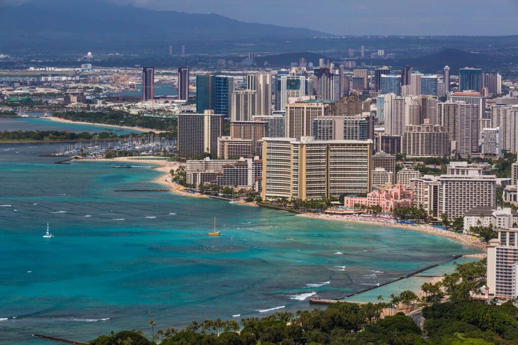 Photo of Waikiki hotels and urban Honolulu on Oahu #oahu #waikiki #honolulu #waikikihotels