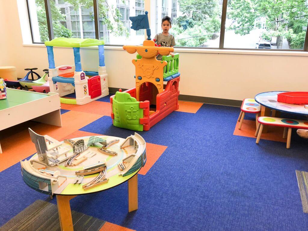 Photo of the waiting area at the Zulily HQ in Seattle, Washington #zulily #zulilyhq #belltown #playarea #waitingroom