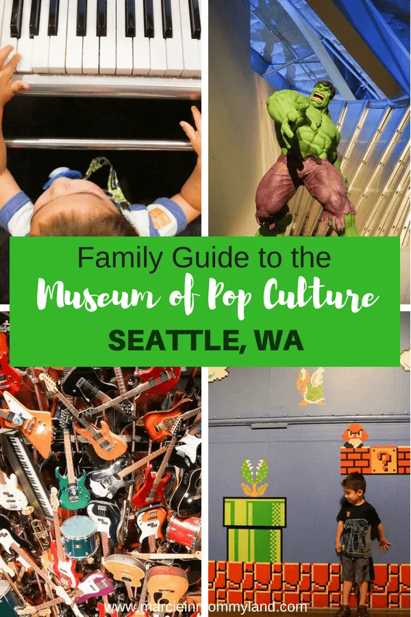 Heading to Seattle Center with kids? Check out this family guide to experiencing the Museum of Pop Culture (MoPOP) with little kids. Click to read more or pin to save for later. www.marcieinmommyland.com #mopopculture #seattlecenter #visitseattle #familytravel #seattlewa #pnw 