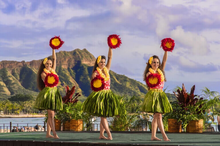 Photo of the AHA`AINA LUAU at The Royal Hawaiian Resort in Waikiki, Oahu. It's one of the best luaus on Oahu and an easy Waikiki luau option. This Honolulu luau offers the best views of Diamond Head. #luau #oahu #waikiki #royalhawaiian #gohawaii #gooahu #visitoahu #hawaiianvacation