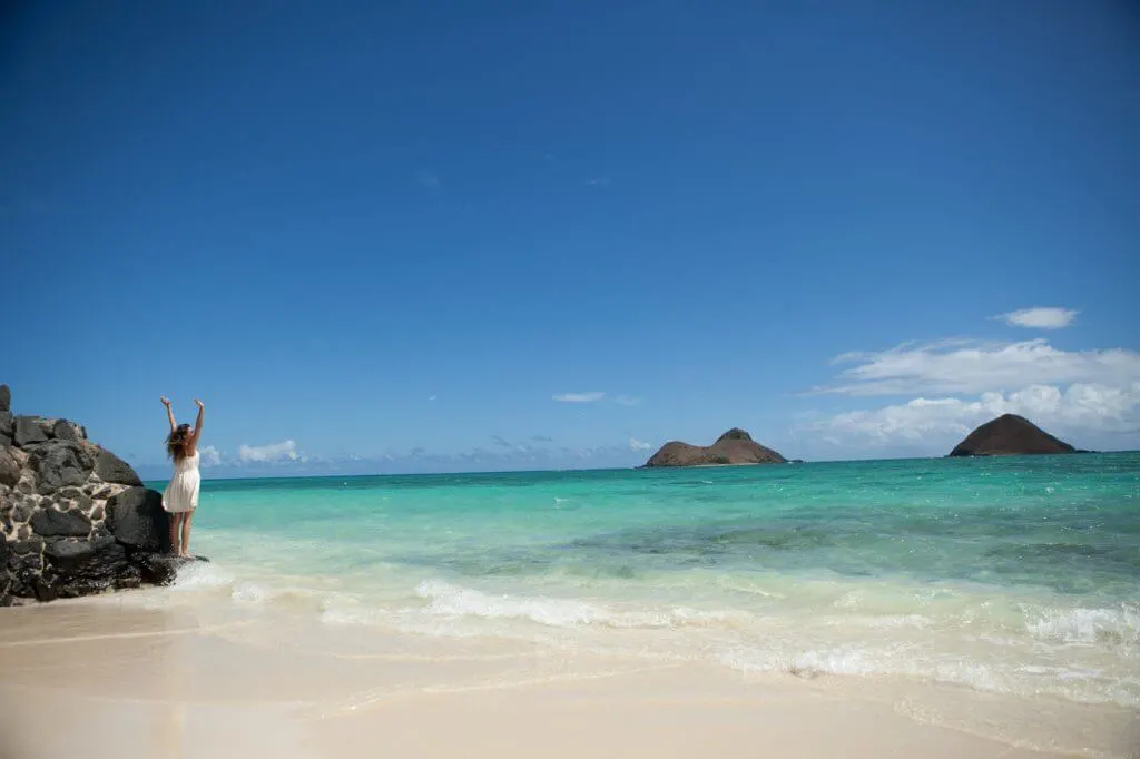 Photo of Lanikai Beach in Kailua on Oahu, Hawaii, one of the best beaches on Oahu and a top Hawaii beach for kids. Read more in my family travel guide to Oahu. #lanikai #beach #oahu #kailua #hawaii #familytravel #oahubeach