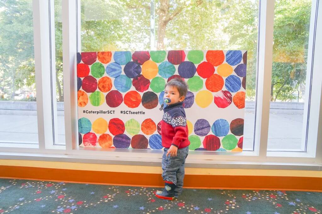 Photo of a toddler at Seattle Children's Theatre in Seattle #caterpillarshow #caterpillarsct