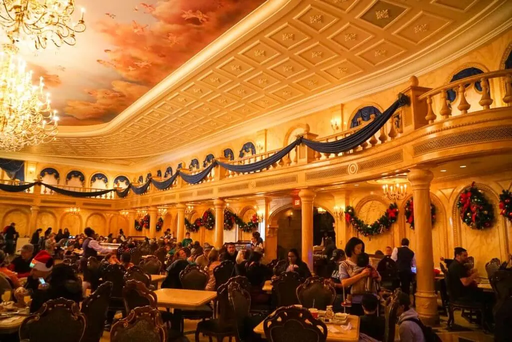 Photo of the Grand Ballroom dining area at Be Our Guest at Walt Disney World #beourguest #waltdisneyworld #disneyworld #beautyandthebeast
