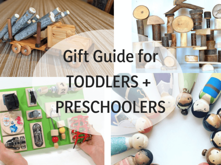 Find the best wooden toys for toddlers and preschoolers in this gift guide for kids featuring handmade wooden toys and quiet activities for kids. #woodentoys #toddlertoys #preschool | Best wooden toys for toddlers and preschoolers featured by top Seattle mommy blogger, Marcie in Mommyland