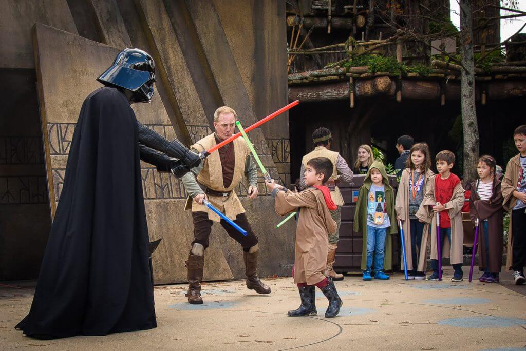 Star Wars fans will love battling Darth Vader and Kylo Ren at the Jedi Training Academy at Walt Disney World in Florida. #jeditraining #hollywoodstudios #wdw #waltdisneyworld #starwars | Jedi Training Academy Experience at Disney's Hollywood Studios featured by top Disney blogger, Marcie in Mommyland
