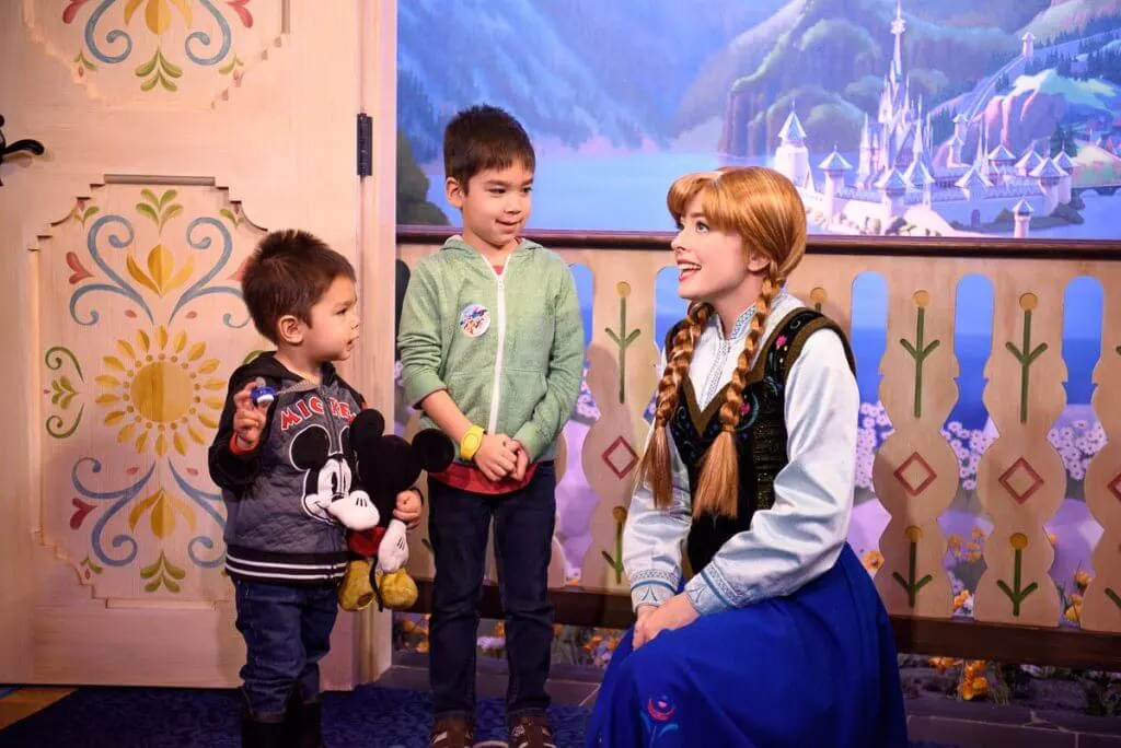The best place to meet Anna and Elsa from Disney's Frozen at Walt Disney World is the Norway Pavilion at Epcot, and it's a must-stop attraction at Epcot with kids. #epcot #waltdisneyworld #frozen #disneyworld #annaandelsa