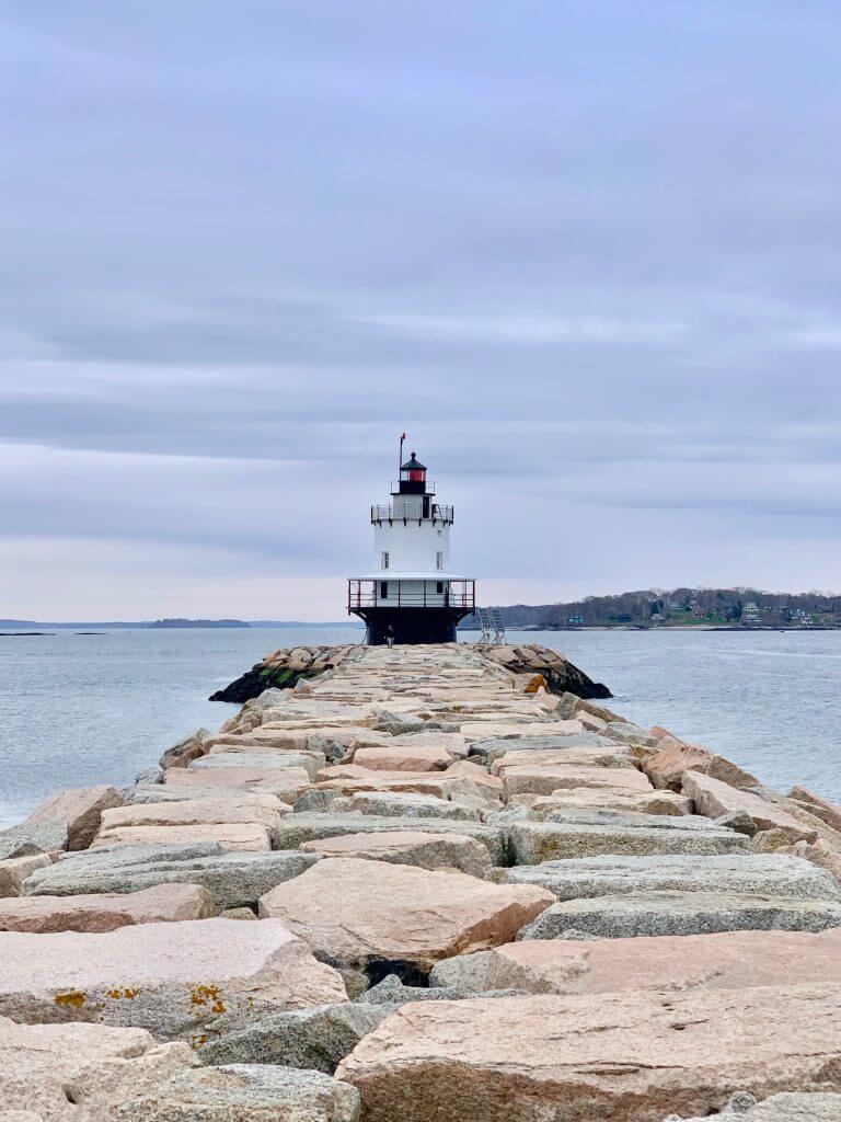Spring Point Break Lighthouse in Portland, Maine is one of the many Maine lighthouses your see on the Portland Explorer tour.