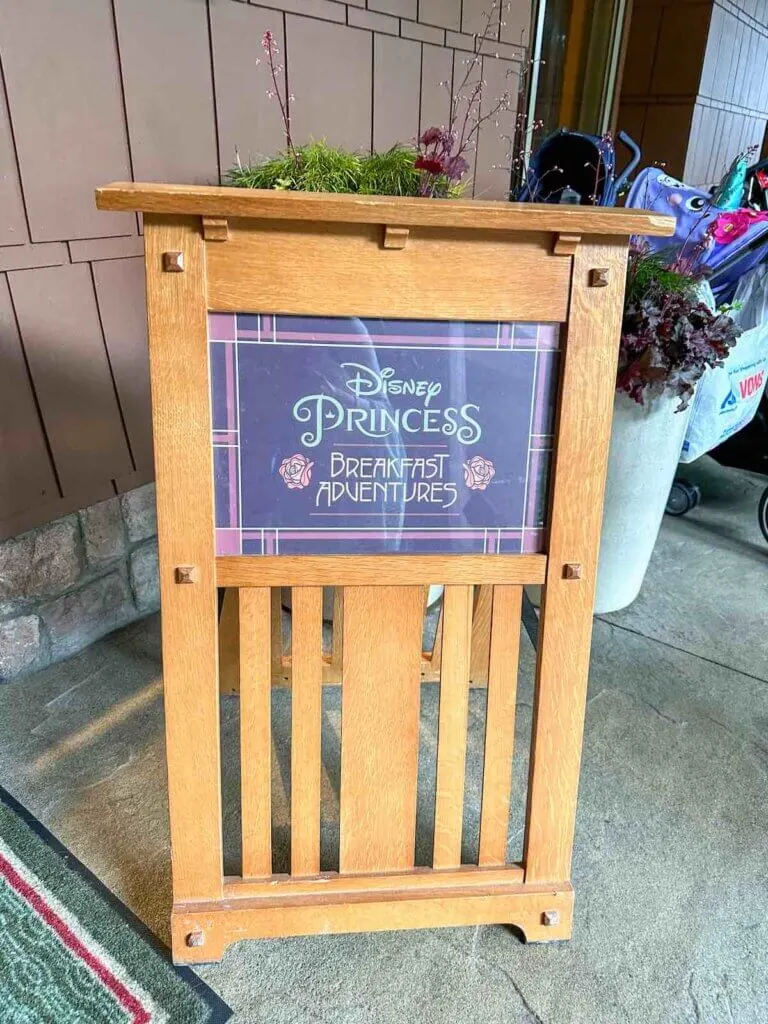 Image of the Disney Princess Breakfast Adventures sign at Napa Rose.