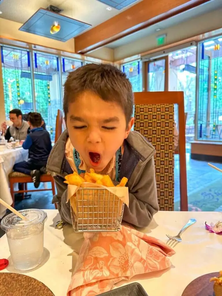 Image of a boy and a basket of fries