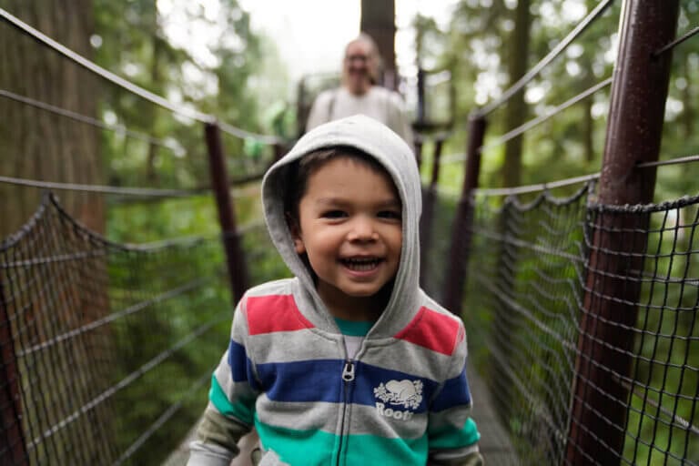 Is it crazy to take a toddler to the Capilano Suspension Bridge Park in Vancouver, British Columbia Canada? Get my top tips for Capilano with kids. | Capilano Suspension Bridge Park visit featured by top US family travel blogger, Marcie in Mommyland
