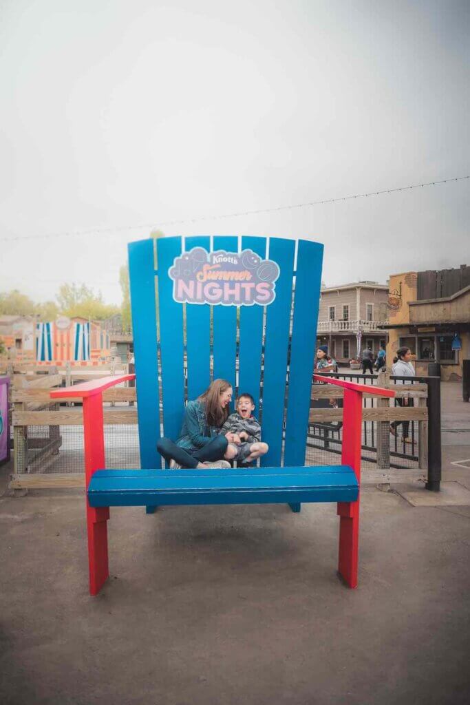 Image of a mom and son in an oversized outdoor chair