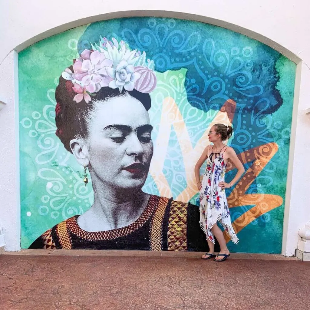 Image of Frida Kahlo on a wall at the Hard Rock Riviera Maya