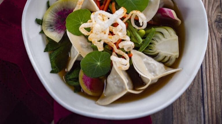 The Best Vegan Food at Walt Disney World featured by top US Disney blogger, Marcie and the Mouse | Steamed Asian Dumplings, Le Cellier, Epcot, Walt Disney World