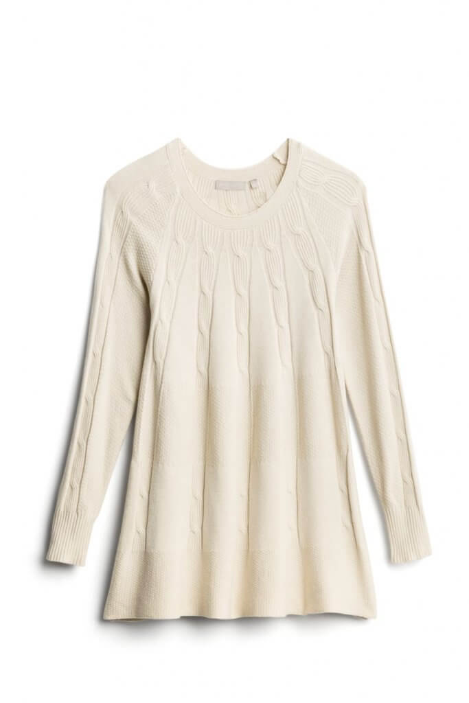 Stitch Fix Unboxing and Try on for December featured by top US life and style blogger, Marcie in Mommyland. | December Stitch Fix unboxing and try on featured by top US life and style blogger, Marcie in Mommyland: image of Hollie Cable Swing Style Sweater | For colder winter days, throw on this cable knit sweater perfect for cold winter days