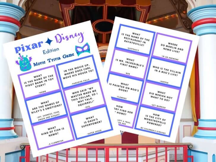 FREE Disney Pixar Trivia Game Printable featured by top US Disney blogger, Marcie in Mommyland
