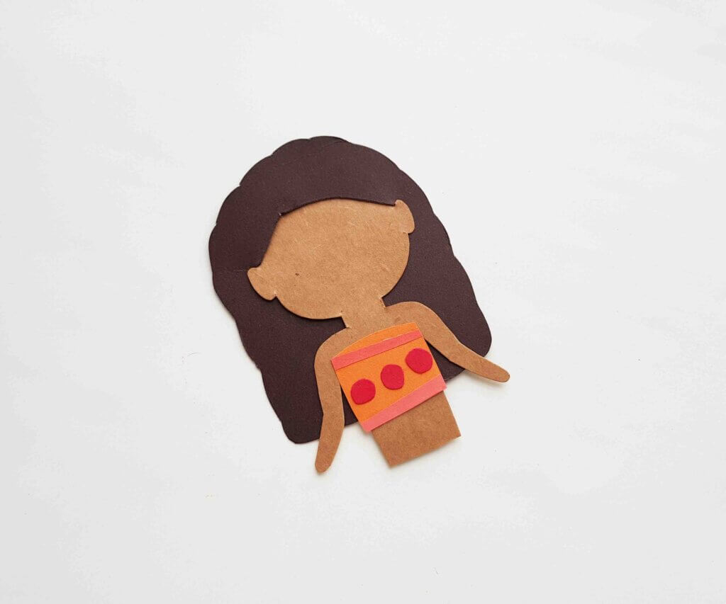 Image of the top half of a Moana paper doll