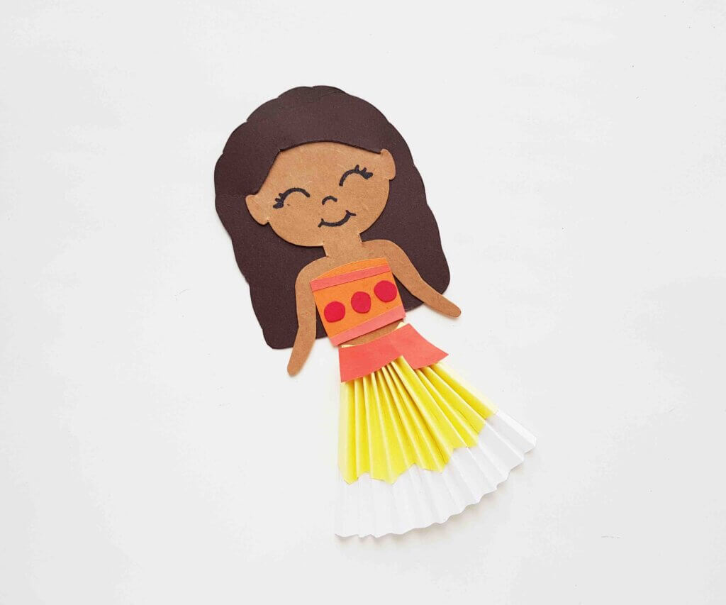 Image of a completed Moana paper doll craft