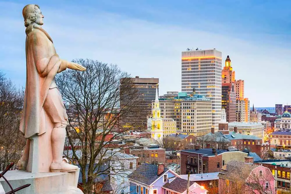 Top 7 Day Trips from Boston featured by top US travel blogger, Marcie in Mommyland: Providence, Rhode Island city skyline from Prospect Terrace Park.