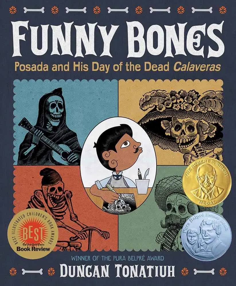 Top 15 Day of the Books for Kids Worth Reading featured by top Seattle lifestyle blogger, Marcie in Mommyland: Funny Bones Posada and his day of the Dead Calaveras