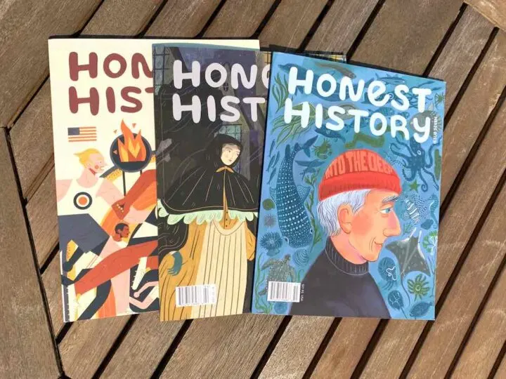 Honest History Magazine review featured by top Seattle lifestyle blogger, Marcie in Mommyland: Honest History is a great Magazine for Kids. Image of 3 issues of Honest History kids magazine