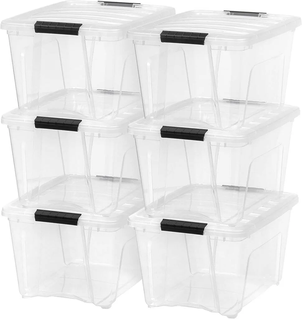How to Store Christmas Ornaments Like a Pro: Safe & Easy Tips:These plastic totes are perfect for Christmas decoration storage. Image of 6 plastic tote bins