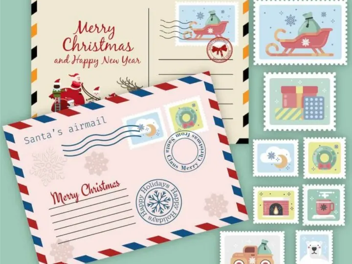 Free printable Christmas envelopes and stamps for writing a letter to Santa