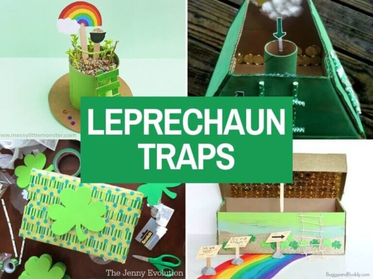 Learn how to make a leprechaun trap for kids by top Seattle blogger Marcie in Mommyland. Image of 4 leprechaun traps.