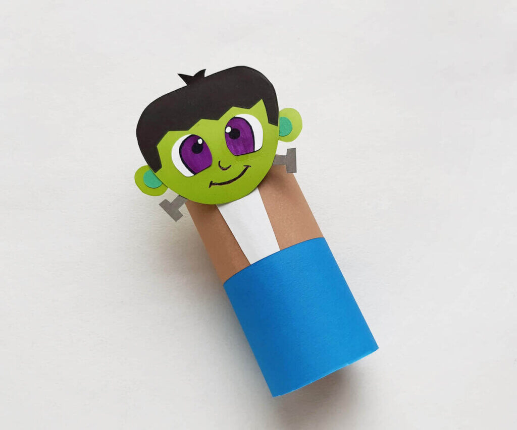 This is the finished Frankenstein toilet paper roll craft for kids.