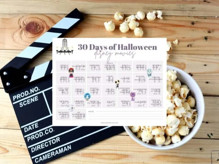 Download this printable list of Disney Halloween movies by top Seattle blog Marcie in Mommyland. Image of a printable calendar featuring Halloween Disney movies.
