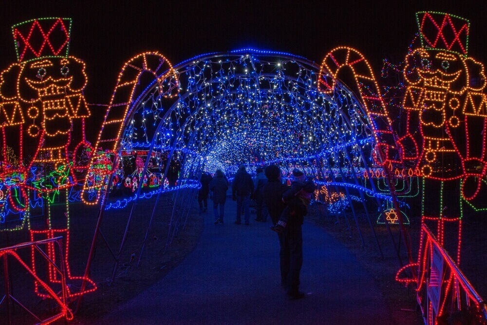 Duluth Minnesota is one of the best Christmas vacation destinations in the United States. Image of a huge light display.