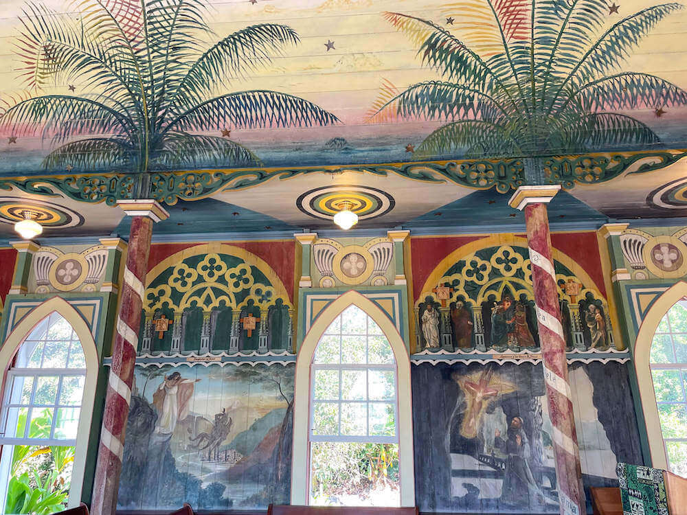 Image of a colorfully painted interior of a church in Hawaii.