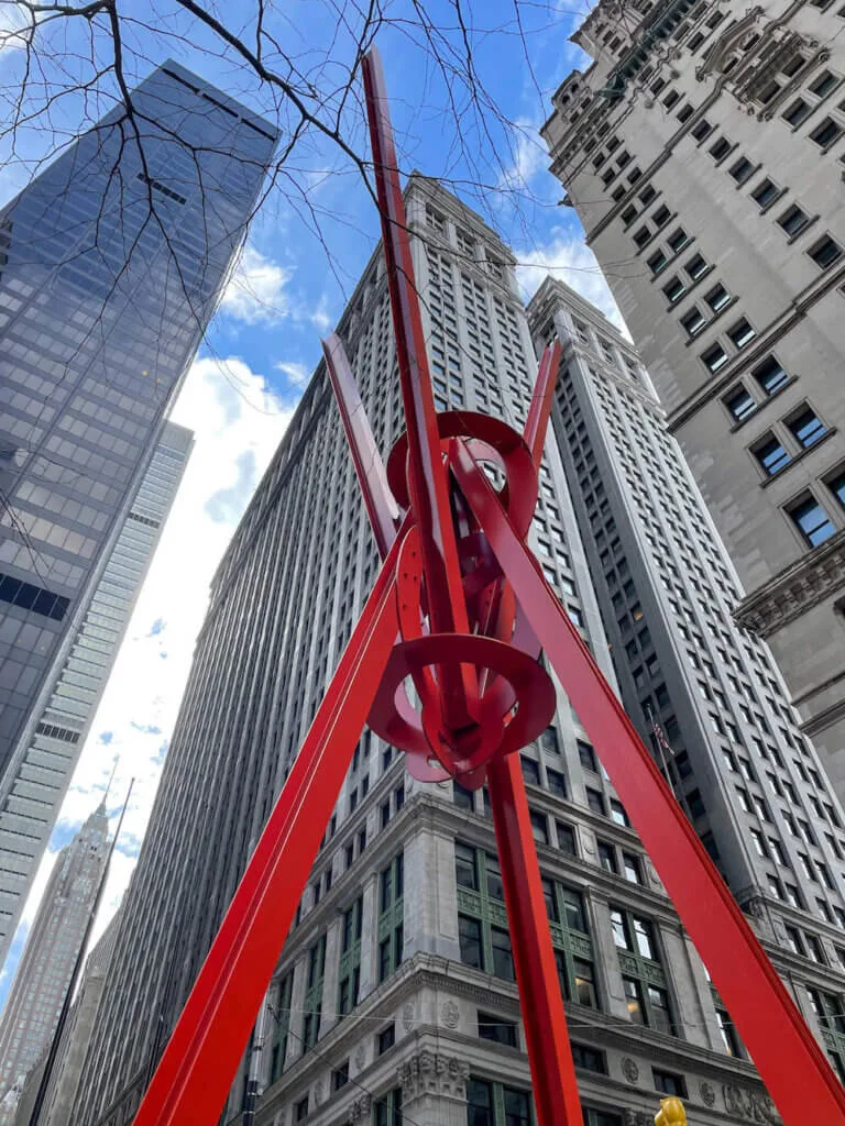 Image of a red spiky art sculpture in New York City