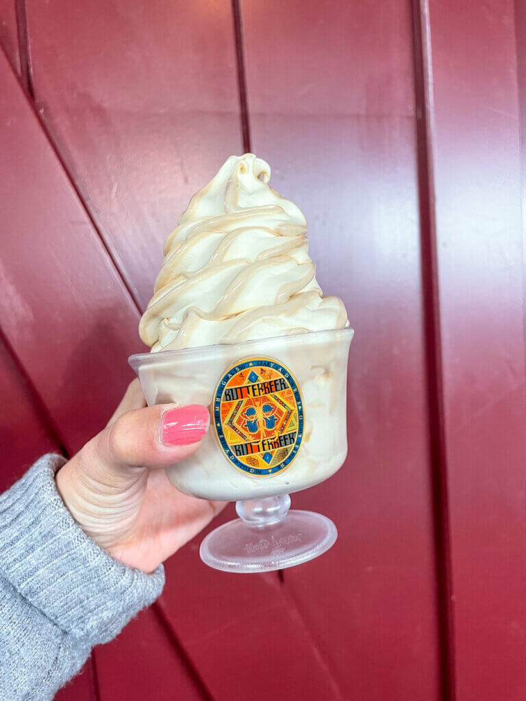 Image of a cup of Butterbeer ice cream at the Harry Potter studios in London