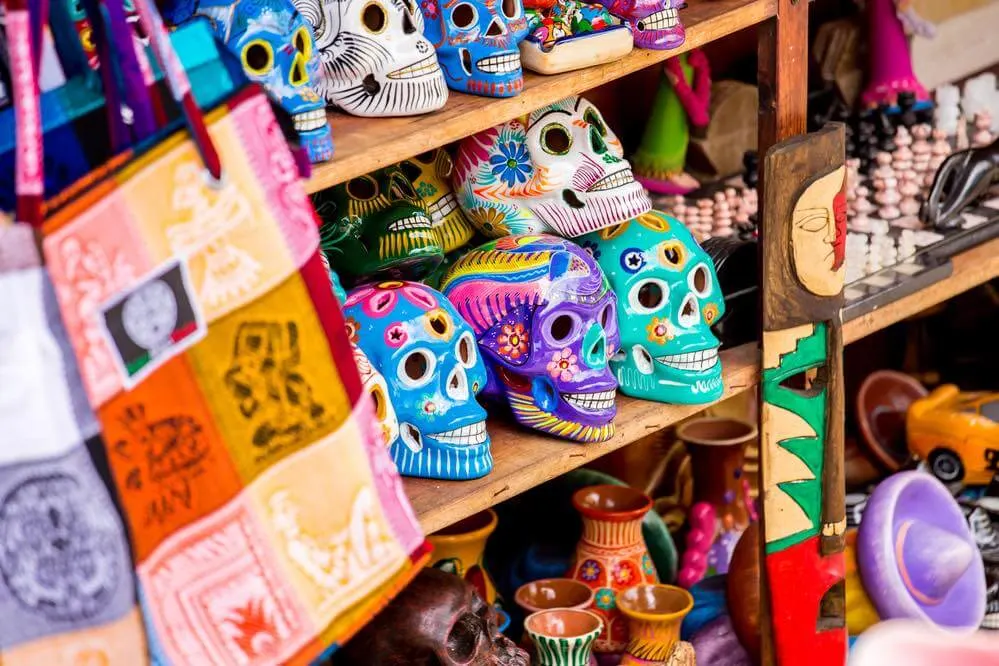 Colorful skulls souvenirs in Playa del Carmen, Mexico