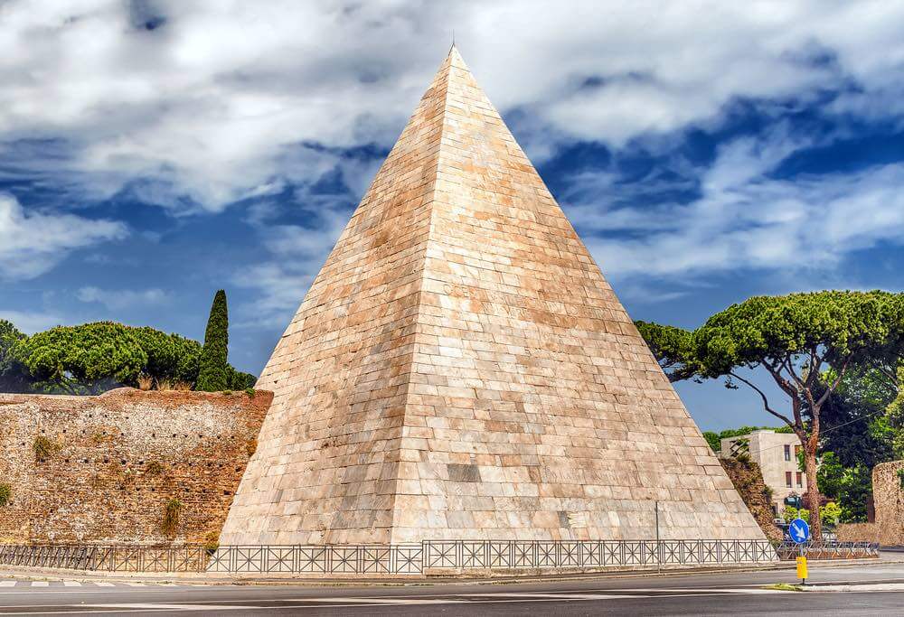 This is one of the best hidden gems in Rome. Image of Scenic view of the Pyramid of Cestius, iconic landmark in Testaccio district in Rome, Italy