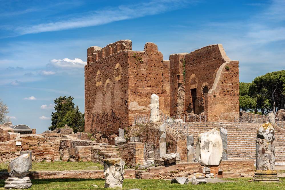 Image of Capitolium, the largest Roman temple of Ostia Antica, dedicated to Jupiter, Juno and Minerva, colony founded in the 7th century B.C. near Rome, UNESCO world heritage site. Latium, Italy, Europe