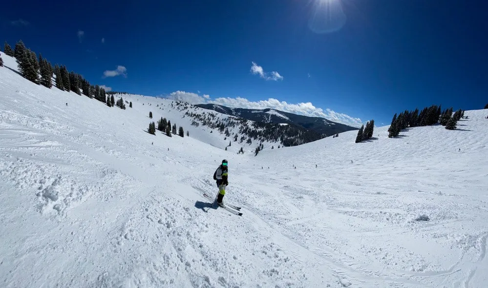 Panoramic view of skiing slopes in Vail, Colorado