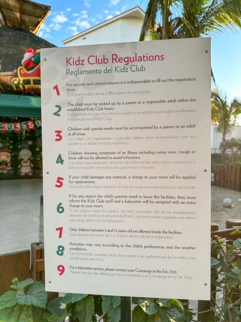 Hyatt Ziva Los Cabos Resort Review: Kids club rules to keep things in order.