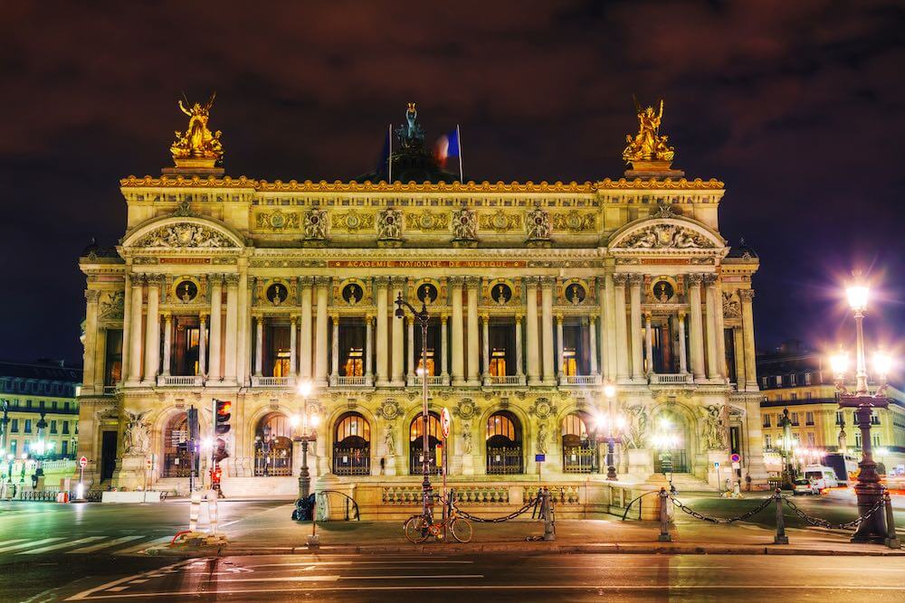 The Palais Garnier (National Opera House) in Paris, France in the night